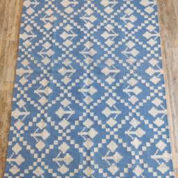 Blue Geometric Flatweave Rug - Handwoven Cotton Area For Coastal, Scandinavian & Modern Home Decor in Custom Options - thumbnail 2