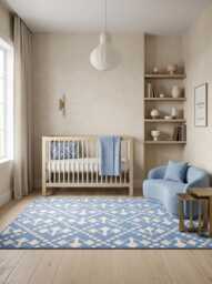 Blue Geometric Flatweave Rug - Handwoven Cotton Area For Coastal, Scandinavian & Modern Home Decor in Custom Options - thumbnail 1