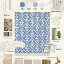 Blue Geometric Flatweave Rug - Handwoven Cotton Area For Coastal, Scandinavian & Modern Home Decor in Custom Options - thumbnail 3
