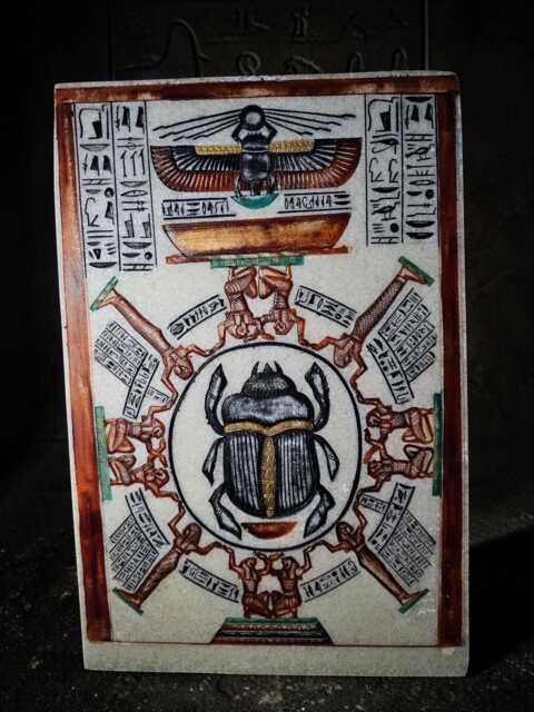 Egyptian Dendera Wall Symbols With Scarab Made From Alabaster Stone - image 1