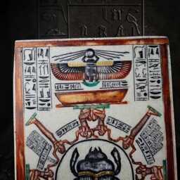 Egyptian Dendera Wall Symbols With Scarab Made From Alabaster Stone - thumbnail 3