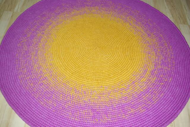 Handmade Wool Round Rug, Modern Color Block Design - image 1