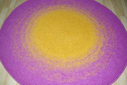 Handmade Wool Round Rug, Modern Color Block Design - thumbnail 1