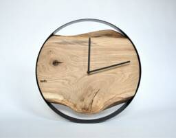 Loft Clock - Oak, Round, Black Steel Rim, Old Wood, Design
