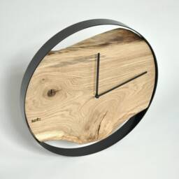 Loft Clock - Oak, Round, Black Steel Rim, Old Wood, Design - thumbnail 2