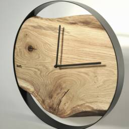 Loft Clock - Oak, Round, Black Steel Rim, Old Wood, Design - thumbnail 4