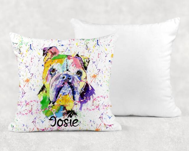 Personalised Watercolour Rainbow English Bulldog Cushion, Cuddle Pillow, Birthday Gift - image 1