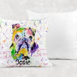 Personalised Watercolour Rainbow English Bulldog Cushion, Cuddle Pillow, Birthday Gift - thumbnail 3