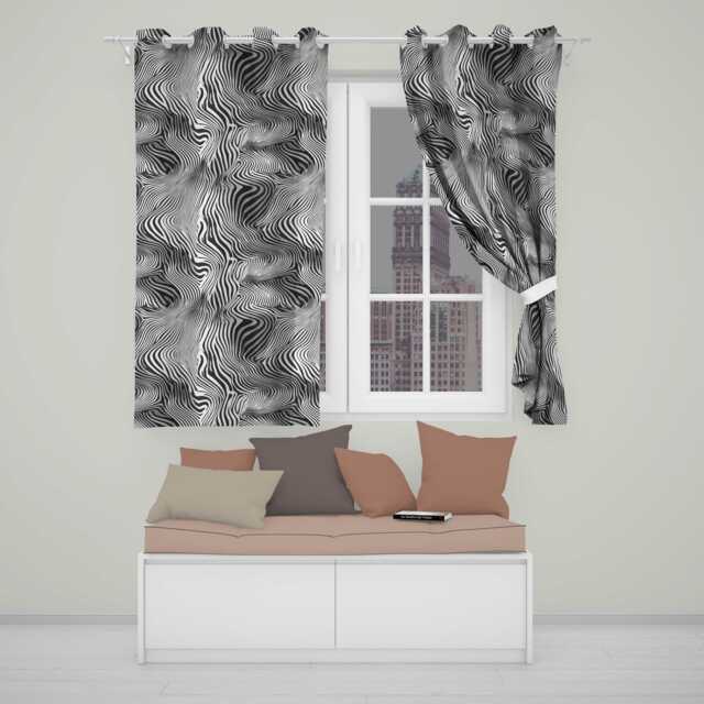 Bold Black White Zebra Wave Pattern Seamless Readymade Eyelet Ring Top Thermal 100% Blackout Curtains - image 1