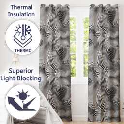 Bold Black White Zebra Wave Pattern Seamless Readymade Eyelet Ring Top Thermal 100% Blackout Curtains - thumbnail 3