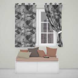Bold Black White Zebra Wave Pattern Seamless Readymade Eyelet Ring Top Thermal 100% Blackout Curtains