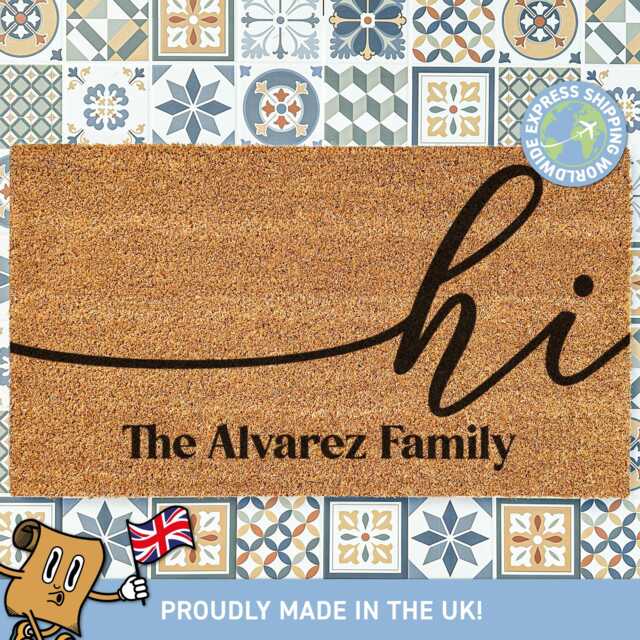 Custom Hi Family Name Doormat, Home Decor Gift, Wedding Unique Engagement Or Couple Made - image 1