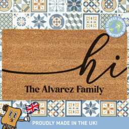 Custom Hi Family Name Doormat, Home Decor Gift, Wedding Unique Engagement Or Couple Made - thumbnail 1