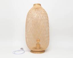Bamboo Rattan Floor Lamp - Handmade Wooden Standing Light Fishing Trap Basket Woven Boho Rustic