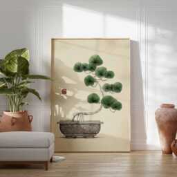Bonsai Tree Poster, Japanese Ink Painting, Zen Home Decor - thumbnail 4