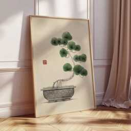 Bonsai Tree Poster, Japanese Ink Painting, Zen Home Decor - thumbnail 2