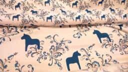 Curtain Panel White Blue Swedish Dala Horses Flowers Modern Scandinavian House Decor Cafe Curtain Kitchen Valance , Table Linen Great Gift - thumbnail 1