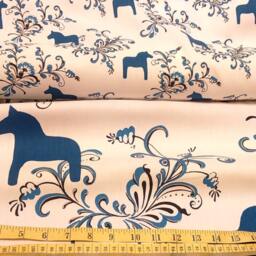 Curtain Panel White Blue Swedish Dala Horses Flowers Modern Scandinavian House Decor Cafe Curtain Kitchen Valance , Table Linen Great Gift - thumbnail 3