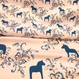 Curtain Panel White Blue Swedish Dala Horses Flowers Modern Scandinavian House Decor Cafe Curtain Kitchen Valance , Table Linen Great Gift - thumbnail 2