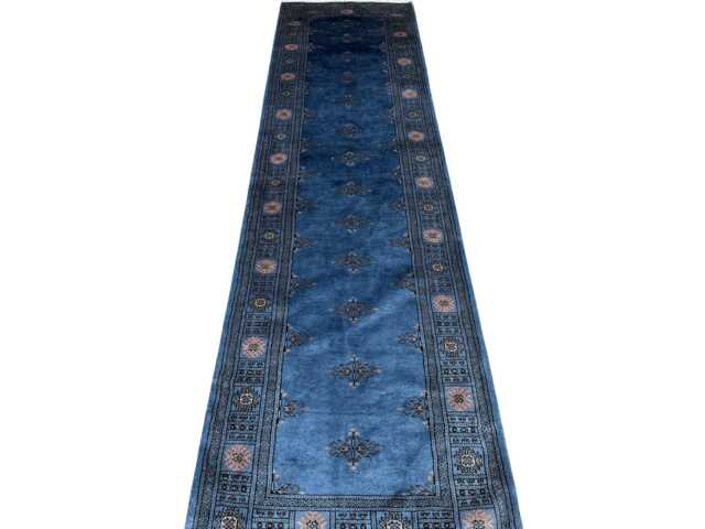 2.6x10 Gray 3 Ply Handmade Bokhara Runner Rug - Hallway Stairs Carpet, Extra Thick Pile - image 1