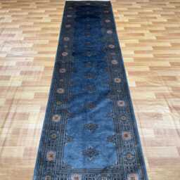 2.6x10 Gray 3 Ply Handmade Bokhara Runner Rug - Hallway Stairs Carpet, Extra Thick Pile - thumbnail 3