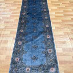 2.6x10 Gray 3 Ply Handmade Bokhara Runner Rug - Hallway Stairs Carpet, Extra Thick Pile - thumbnail 2