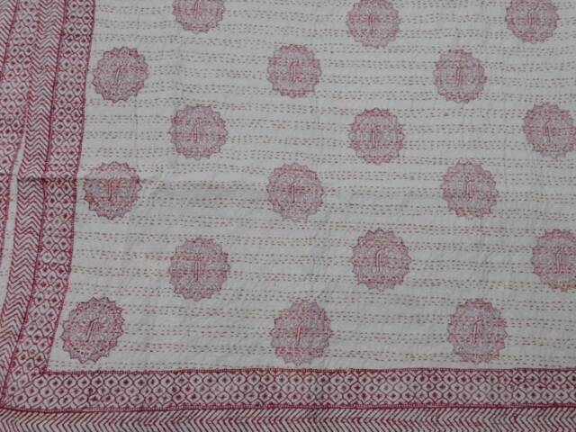 Handmade Cotton Kantha Quilt Bedspread, Indian Throw - image 1