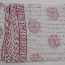 Handmade Cotton Kantha Quilt Bedspread, Indian Throw - thumbnail 2