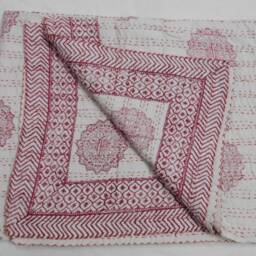 Handmade Cotton Kantha Quilt Bedspread, Indian Throw - thumbnail 3