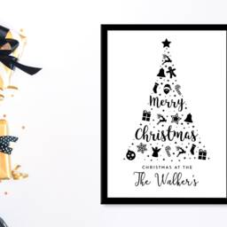 Personalised Black Family Christmas Tree - Gift Print Poster Kids Decor Bespoke A5 A4 A3 Framed - thumbnail 2