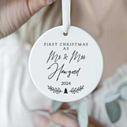 Personalised First Christmas As Mr & Mrs Ceramic Decoration, Wedding Ornament Keepsake, & Gift, 1st Bauble Decoration - thumbnail 2