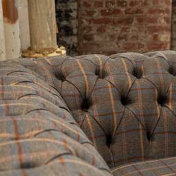 2 Seater Tan Brown Tweed Fabric Chesterfield Sofa - Distressed Leather, British Handmade - thumbnail 4