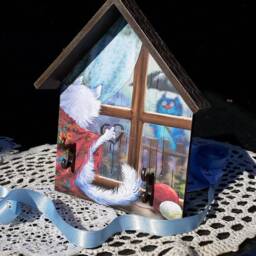Decoupage Cat Key Holder, Wooden House Organizer - thumbnail 4