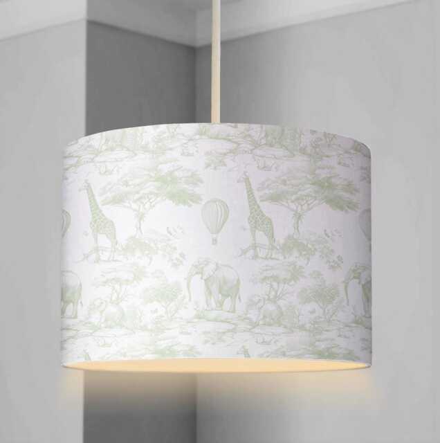 Lampshade - Nursery Chinoiserie Toile De Jouy Safari Green, Lampshade Or Table Lampshade Childrens Room Round - image 1