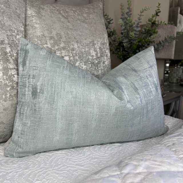 Duck Egg Cushion Cover, Luxury Pillow Handmade Throw Laura Ashley Whinfell Fabric, Double Sided, Made in UK - image 1