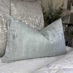 Duck Egg Cushion Cover, Luxury Pillow Handmade Throw Laura Ashley Whinfell Fabric, Double Sided, Made in UK - thumbnail 1
