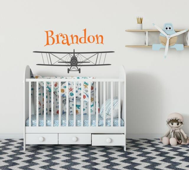 Personalized Biplane Wall Decal Custom Name Nursery Decor Ww232 - image 1