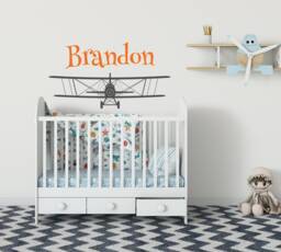 Personalized Biplane Wall Decal Custom Name Nursery Decor Ww232 - thumbnail 1