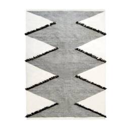 Frilled Diamonds Handmade Flatwoven Kilim Area Rug Wool Bohemian Southwestern Black & White Minimalist 4x6 5x8 8x10 9x12 Living Room - thumbnail 2
