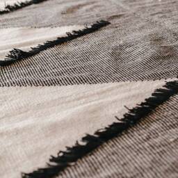 Frilled Diamonds Handmade Flatwoven Kilim Area Rug Wool Bohemian Southwestern Black & White Minimalist 4x6 5x8 8x10 9x12 Living Room - thumbnail 3