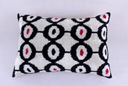 Ikat Velvet Pillow Cover, Handmade Cushion, Decorative Throw Pillow, Boho Cushion Turkish Home Decor - thumbnail 1