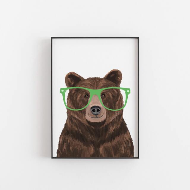 Bear Print, Brown With Glasses, Animal Lover Gift - image 1