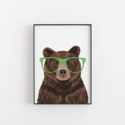 Bear Print, Brown With Glasses, Animal Lover Gift - thumbnail 1
