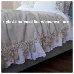 Tassel Fringe Bedspread Oversize King Queen Shabby Chic Bedding Bed Spread Pink Ivory White Crochet Lace Trim Turkish Linen Coverlet Blanket - thumbnail 3