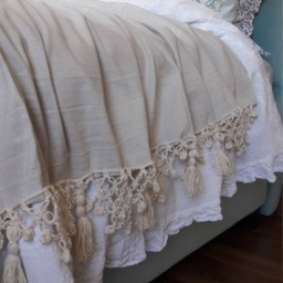 Tassel Fringe Bedspread Oversize King Queen Shabby Chic Bedding Bed Spread Pink Ivory White Crochet Lace Trim Turkish Linen Coverlet Blanket - thumbnail 2