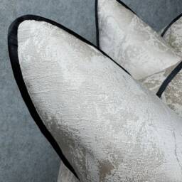 Luxury Pillow Cover, Marble Cushion Black Piped Oyster Throw Designer Fabric Adelina - Champagne Natural Interior - thumbnail 3