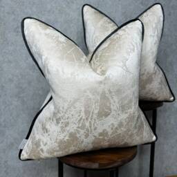 Luxury Pillow Cover, Marble Cushion Black Piped Oyster Throw Designer Fabric Adelina - Champagne Natural Interior - thumbnail 2