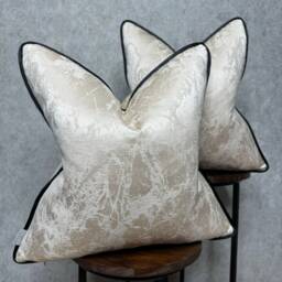 Adelina Marble Cushion Cover Oyster Champagne Designer Fabric Black Piped Luxury Pillow Sham Beaumont Textiles Handmade in UK