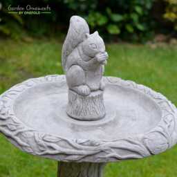 Hand Cast Stone Squirrel Bird Bath - Antique Grey Garden Decor - thumbnail 3