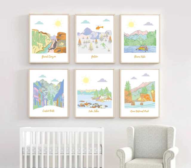 Travel Nursery Art - Grand Canyon, Buena Vista, Lake Tahoe, Crested Butte - Pastel Colors - image 1
